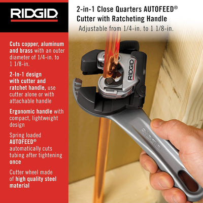 RIDGID 32573 Modell 118 2-in-1 Mini-Rohrabchneider mit AUTOFEED und Ratschengriff für beengte Arbeit