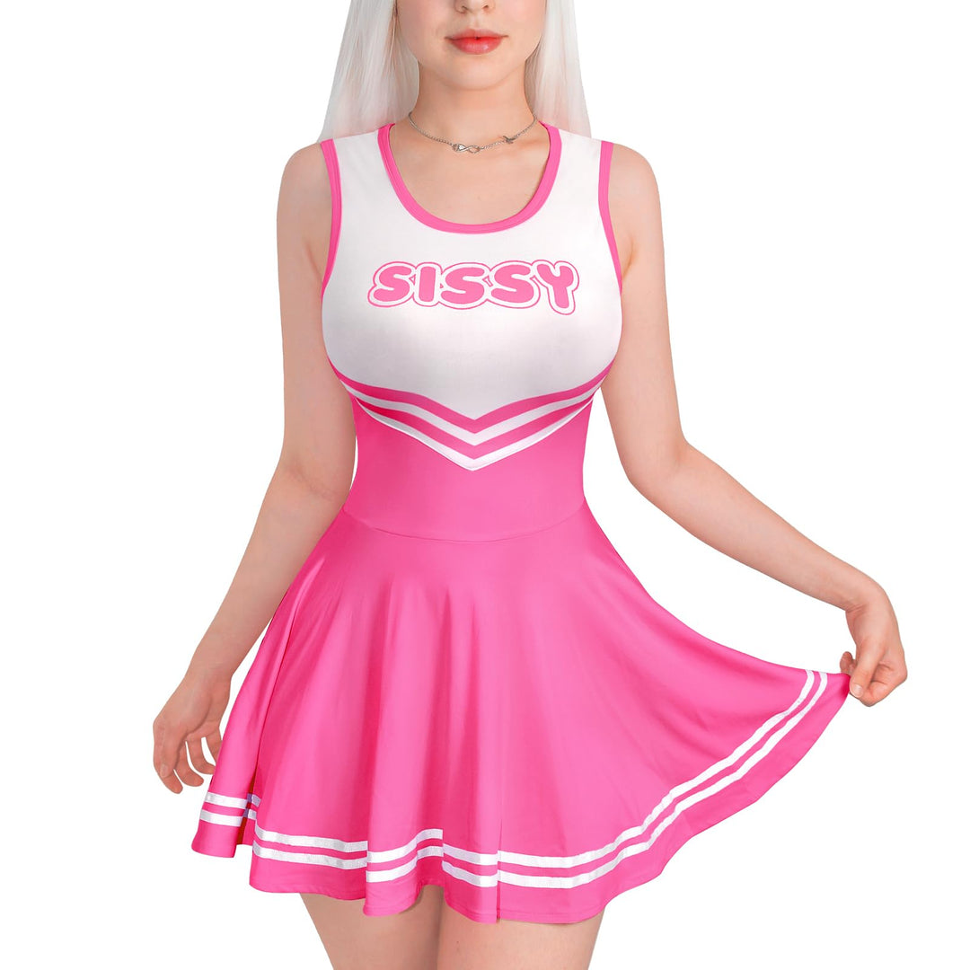 LittleForBig Damen Seidenweichen Ärmellose Overall Cheer Sissy Bodycon Mini Kleid Rock XS Rosa-1, XS