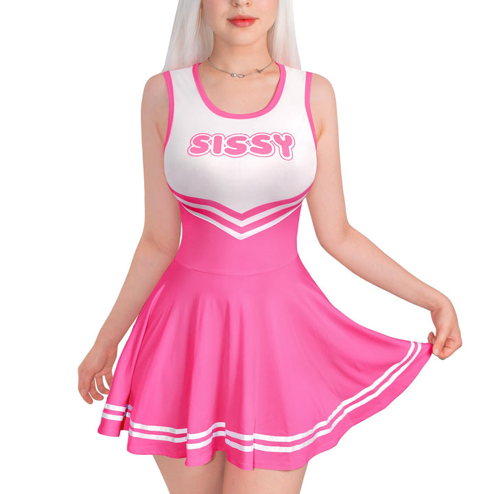 LittleForBig Damen Seidenweichen Ärmellose Overall Cheer Sissy Bodycon Mini Kleid Rock XS Rosa-1, XS
