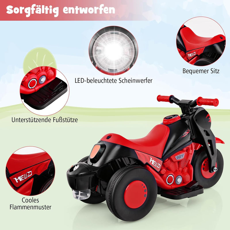 COSTWAY Kinder Motorrad, mit Seifenblasenmaschine, 6V Elektro Motorrad mit Musik und LED Scheinwerfe