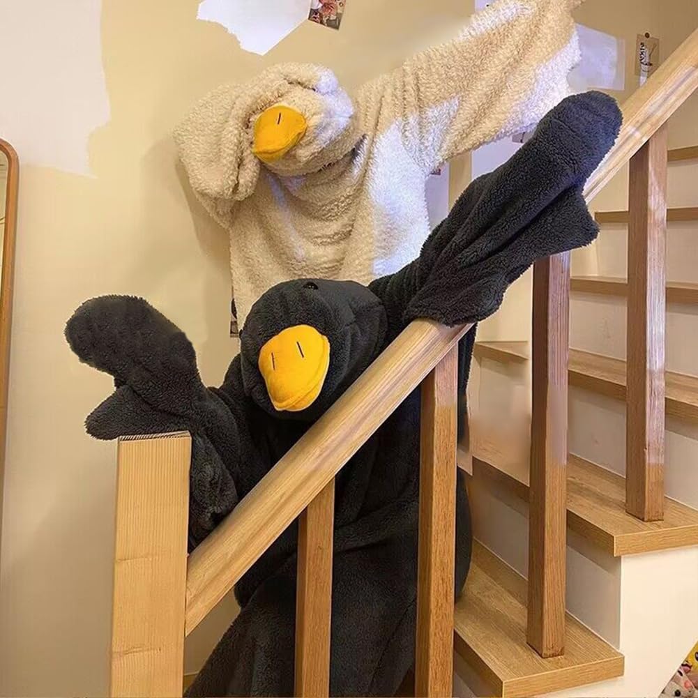 Grosse weisse Gans tragbare Decke – witziger Kapuzeneinteiler für Paare, dickes Korallen-Fleece, rie