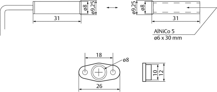 EFF-EFF 10210-6-10 Effeff Rundreedkontakt Reedkontakt Schliesser mit Flansch, max. 40 V/DC IP67, Kun