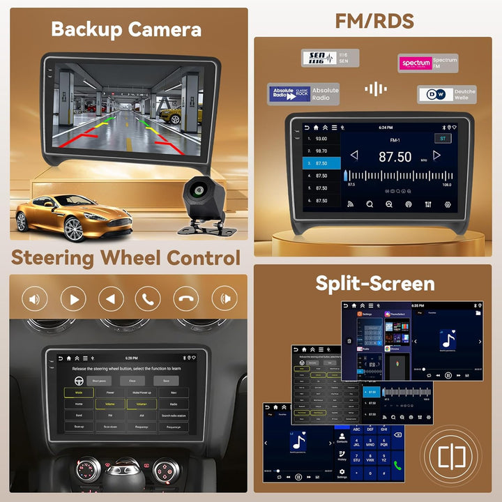 Hikity Android 15 4+64G Autoradio für Audi TT Mk2 2006-2014 mit 9 Zoll Incell Touchscreen, Autoradio