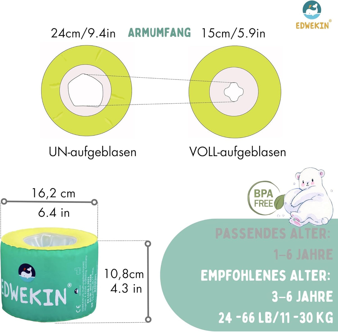 EDWEKIN® Premium Schwimmflügel | TÜV & GS-geprüft ✓ | Für Kinder 1–6 Jahre | BPA-frei & stylisches D