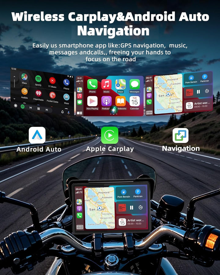 2026 Jansite 7 Zoll Motorrad Carplay Android Auto, 2,5D IPS Motorrad Display IP67 Wasserdichter Navi