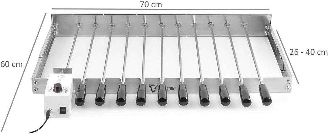 BBQ-Toro elektrischer Spiessdreher | Edelstahl Drehspiess Aufsatz mit 11 Spiessen und Motor | grösse