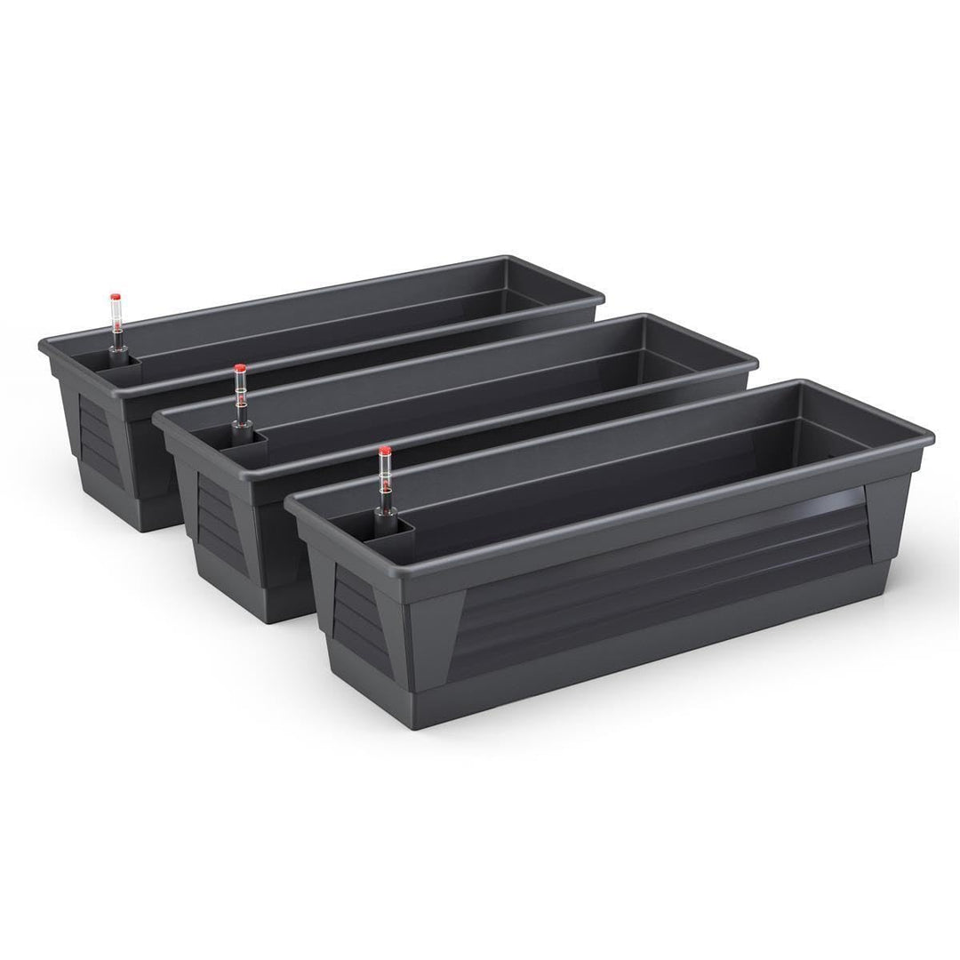Blumenkasten Milano 3er Set 80 cm lang Farbe Anthrazit mit Wasserspeicher und Wasserstandsanzeige Pf