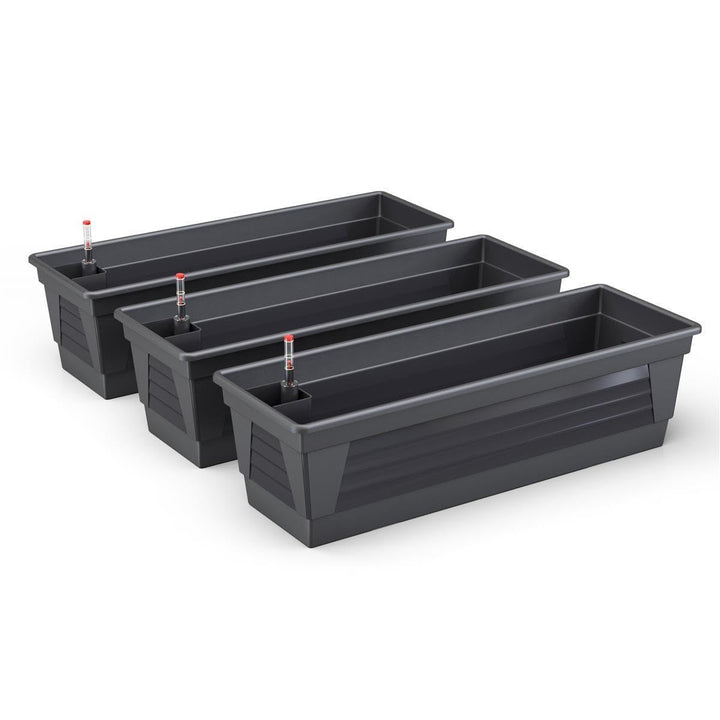 Blumenkasten Milano 3er Set 80 cm lang Farbe Anthrazit mit Wasserspeicher und Wasserstandsanzeige Pf