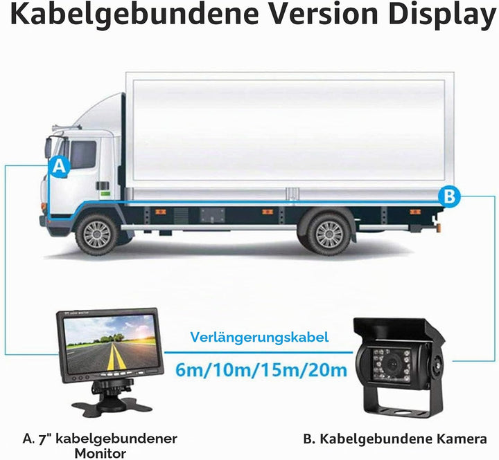 12 V-24 V 17,8 cm Auto TFT LCD-Bildschirm HD Monitor + Bus LKW-Anhänger 18LEDs IR-Nachtsicht wasserd
