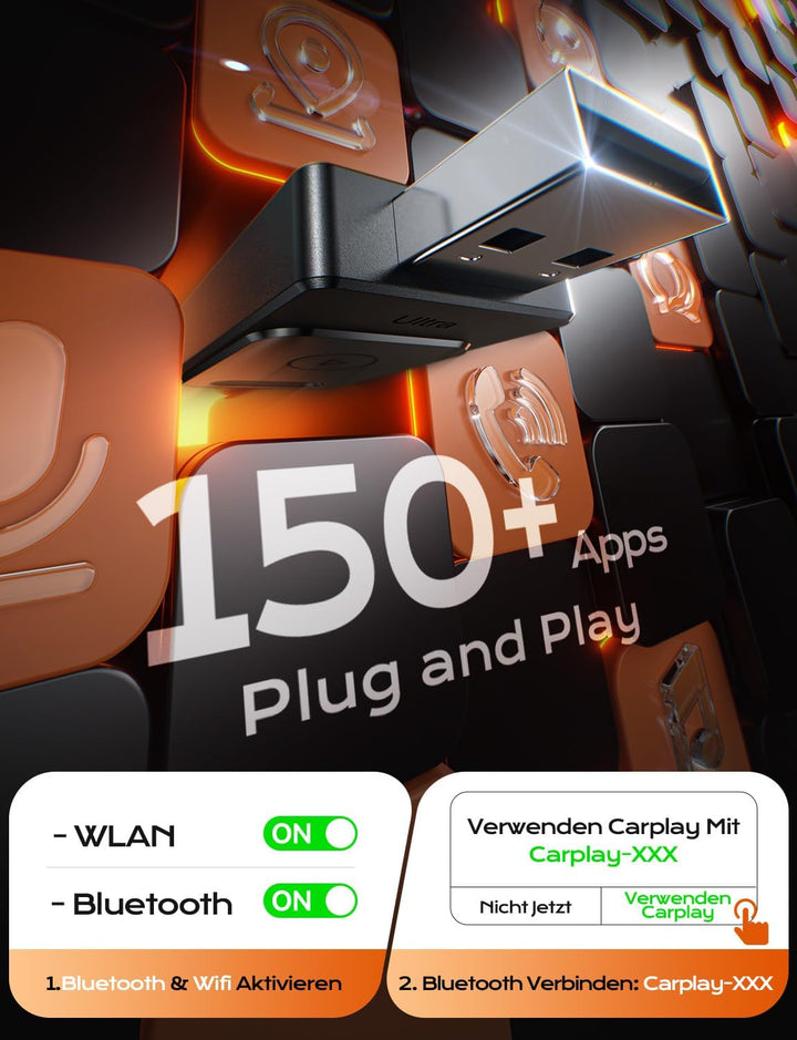 für Apple Carplay Wireless Adapter, Autoverbindung, Keine Latenz, Plug&Play, Wireless Carplay Adapte