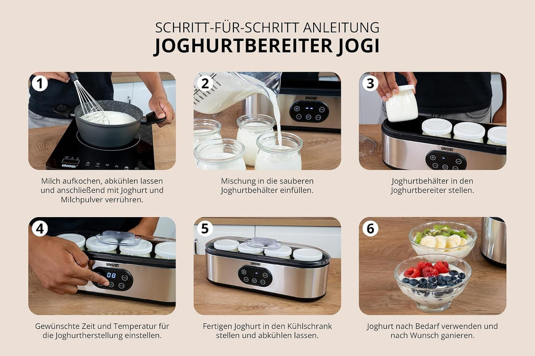 Unold Joghurtbereiter Jogi | 4 Behälter à 180 ml für hausgemachten Joghurt | Einfache Joghurtbereitu