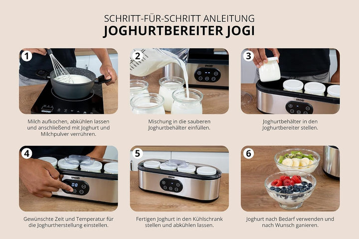 Unold Joghurtbereiter Jogi | 4 Behälter à 180 ml für hausgemachten Joghurt | Einfache Joghurtbereitu