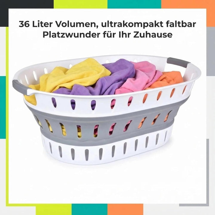 König Design Faltbarer Wäschekorb 36 Liter, robust, hochwertig, platzsparend, 60 x 43,5 x 23 cm, Gra