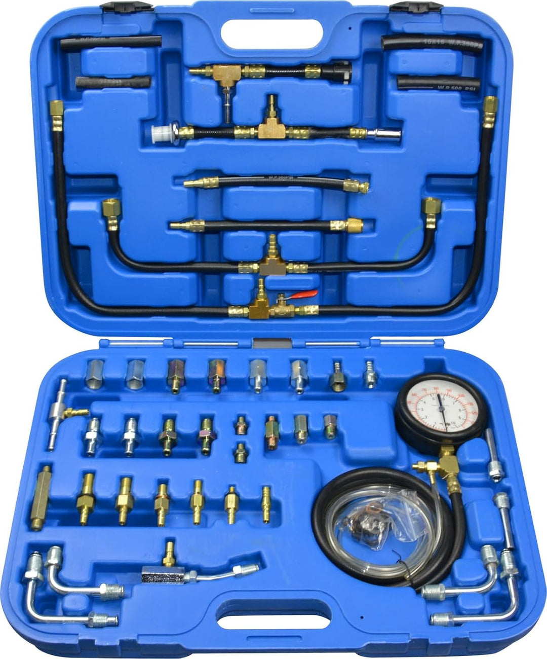 BRILLIANT TOOLS BT581400 Benzindruck-Prüfer-Satz, 0 - 8 bar, 44-tlg [Powered by KS TOOLS]