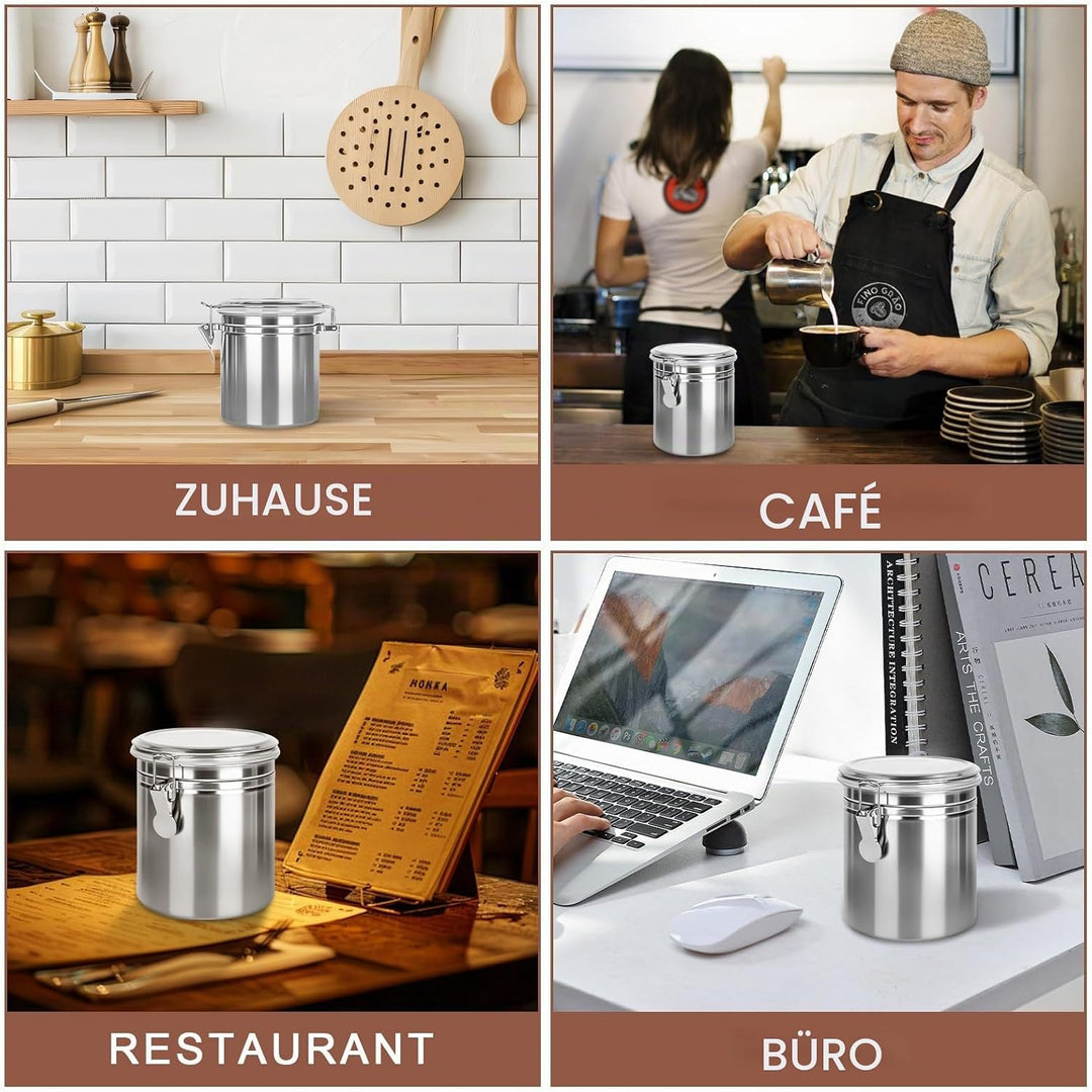 2 Stück Kaffeedose Luftdicht mit Deckel, 850ml Kaffeebohnen Behälter aus Edelstahl, kaffeebohnen auf