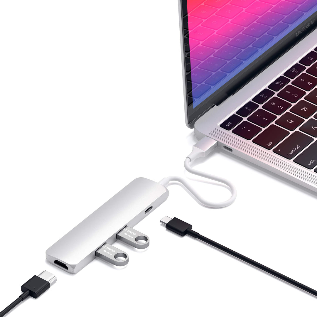 SATECHI Slim Type-C Multi-Port Adapter mit USB-C Pass-Through, 4K HDMI, USB 3.0 - Für M2/ M1 MacBook