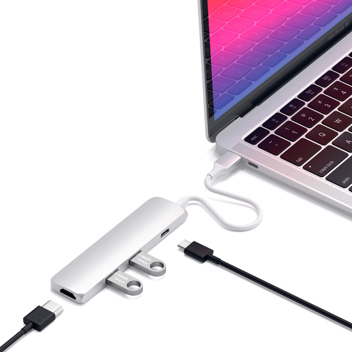 SATECHI Slim Type-C Multi-Port Adapter mit USB-C Pass-Through, 4K HDMI, USB 3.0 - Für M2/ M1 MacBook
