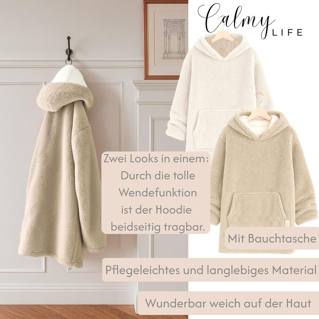 Hoodie Decke mit Ärmeln - Sherpa Wende Deckenpullover Oversize Kuscheldecke zum anziehen Kuschelponc