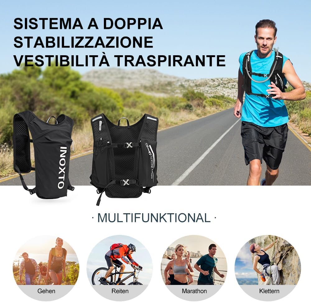 INOXTO Sport Wasserbeutel Weste Mit 1.5l Trinkblasen Running Weste Rucksack FüR Outdoor Wandern Trai
