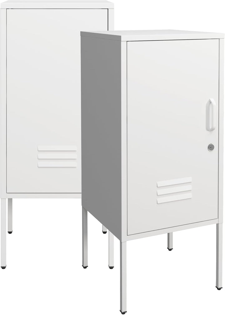 [en.casa] Nachtschrank Hausjärvi 2er Set Nachttisch Metallschrank Weiss Beistelltisch Nachtkästchen