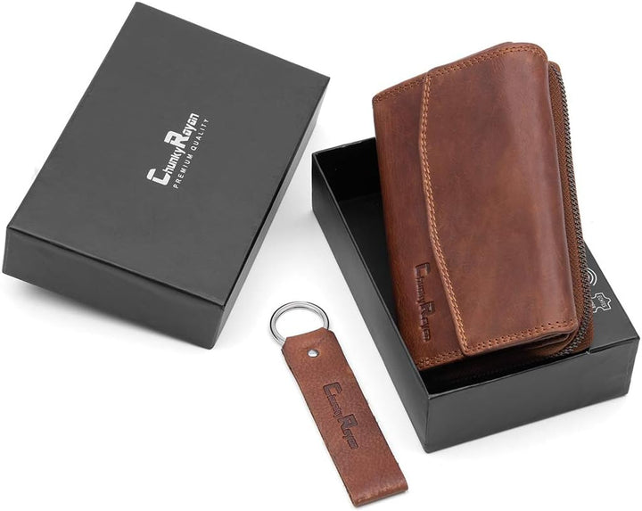 Chunkyrayan Echtleder Damen Geldbörse Hochwertig Vintage RFID Schutz inklusive Leder Schlüsselanhäng