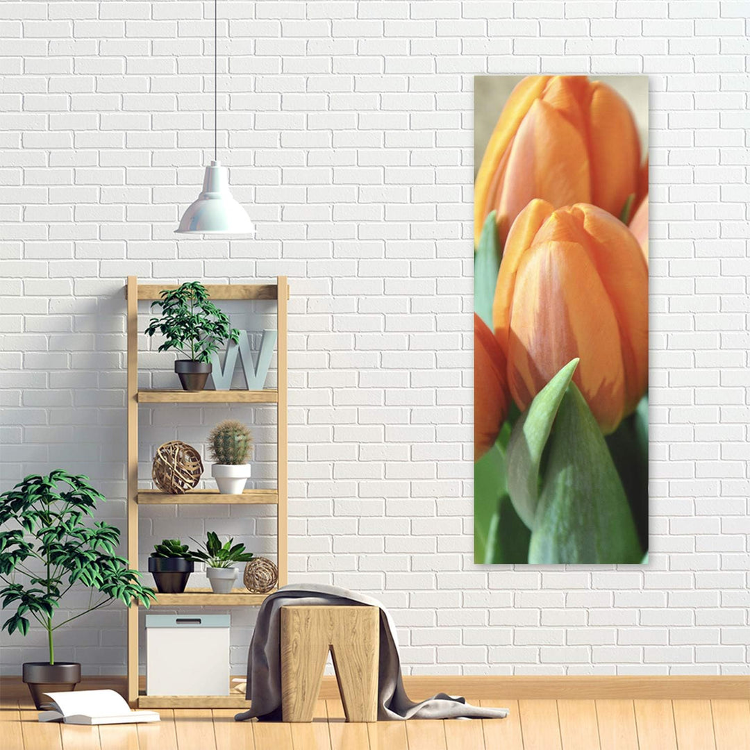 Feeby Bild auf Leinwand abstrakt Kunstdruck modern Tulpen Orange 30x90 cm Leinwandbild 30x90 cm Oran
