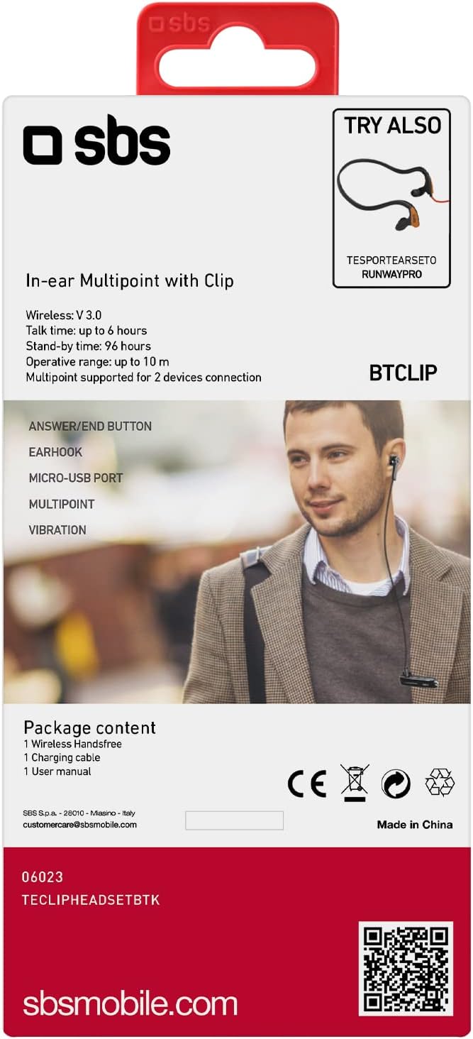 SBS BT300 Monophon im Ohr Schwarz – Kopfhörer (Monophon, 3.5 mm/USB, im Ohr, Schwarz, Bluetooth, im