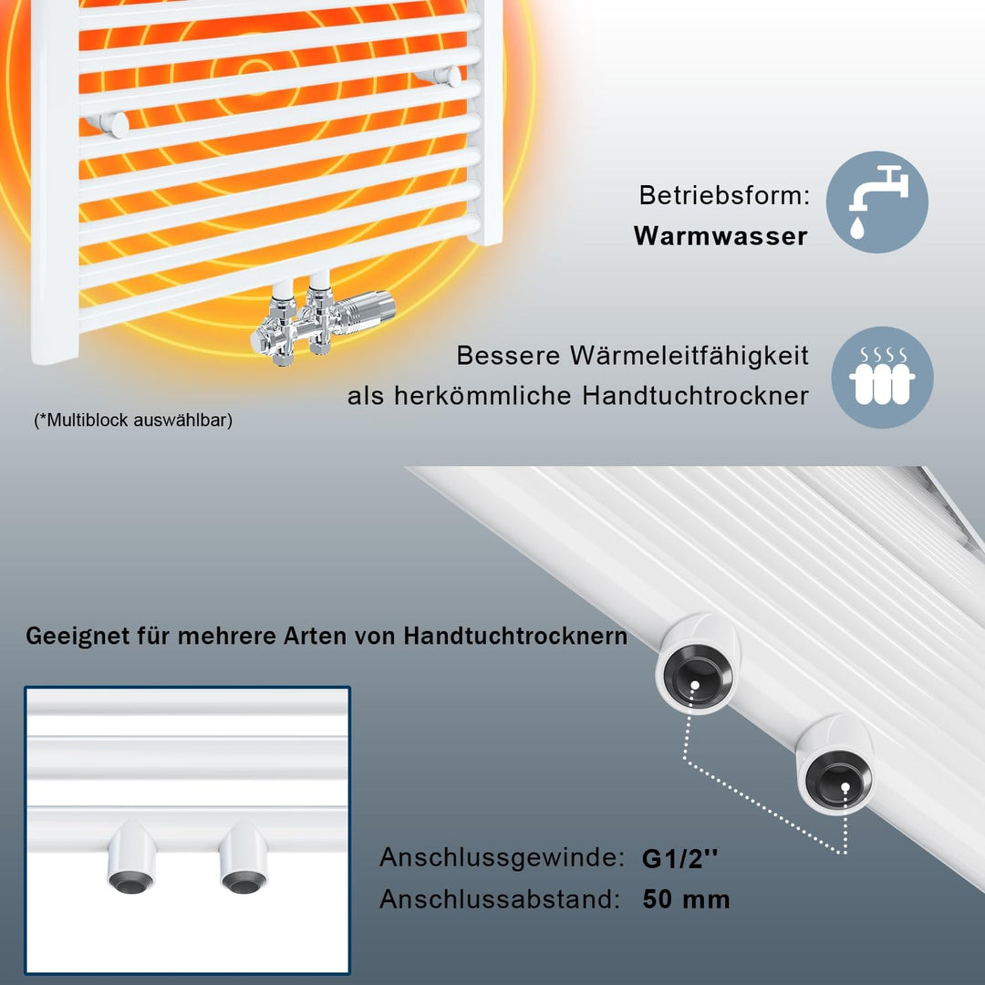 Heizkörper Badheizkörper 1800x400 mm Handtuchheizkörper Mittelanschluss Rundrohr Handtuchwärmer Heiz