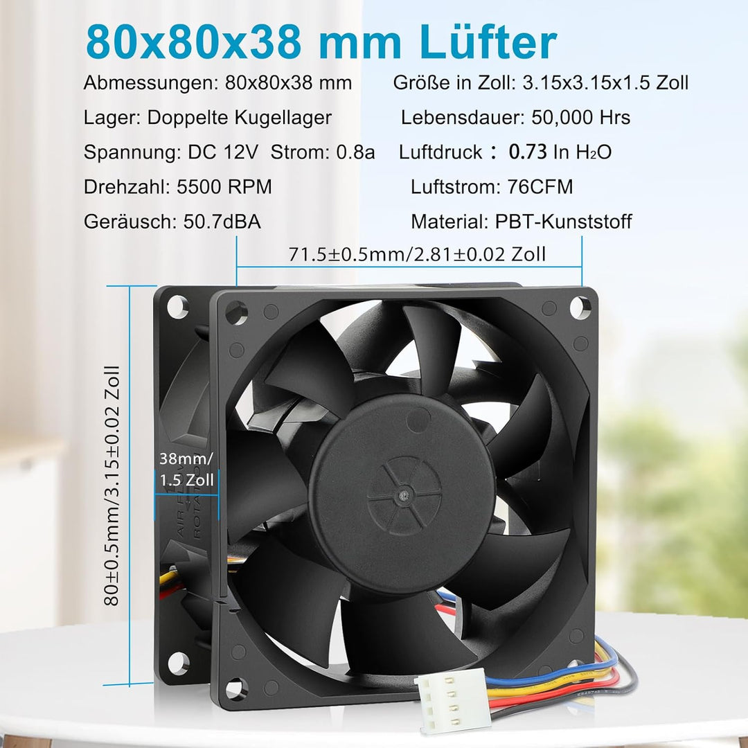 GDSTIME 12v pwm lüfter 80mm 4pin 80x38mm lüfter Dual Kugellager 5500 U/min | lüfter 80mm 12v 4pin cp