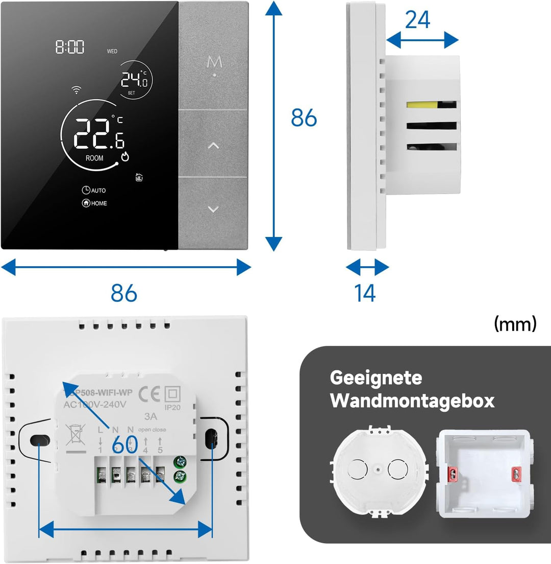 Beok Thermostat Fussbodenheizung Smart, Wifi Raumthermostat Digital für Wasser Fussbodenheizung WLAN