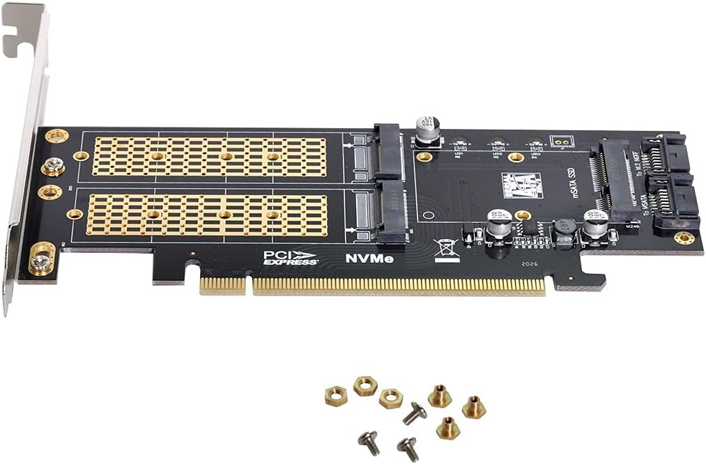 Cablecc PCI Express PCI-E 3.0 & Dual SATA auf NGFF NVME MSATA M-Key B/M-Key SSD Card Adapter 3-in-1