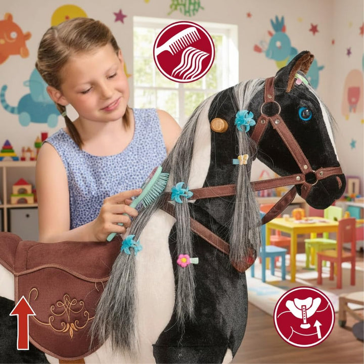 PONNIE Reitpferd mit Rollen Domino S (3-6 Jahre), Spielpferd zum Reiten mit Abnehmbarer Rosa Sattel