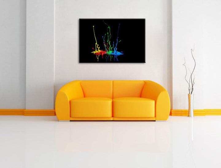 Dark bunte Farbspritzer schwarz/weiss Format: 100x70 auf Leinwand, XXL riesige Bilder fertig gerahmt