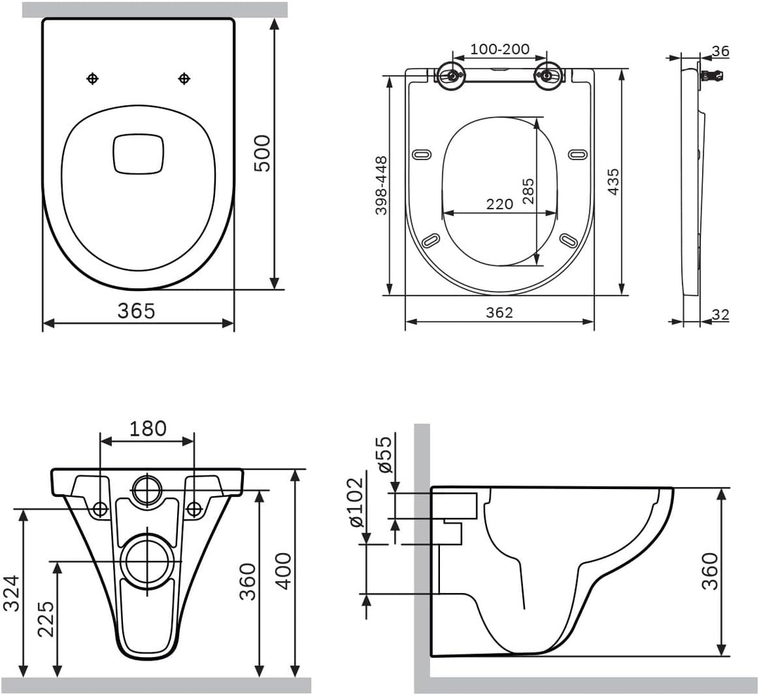 AM.PM Hit - Spülrandloses Wand-Hänge-WC inkl. WC-Sitz mit Soft-Close-Absenkautomatik - Wand-WC Hänge