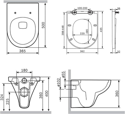 AM.PM Hit - Spülrandloses Wand-Hänge-WC inkl. WC-Sitz mit Soft-Close-Absenkautomatik - Wand-WC Hänge