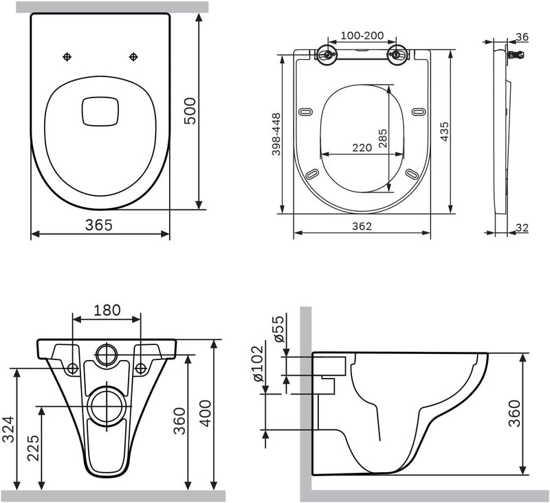 AM.PM Hit - Spülrandloses Wand-Hänge-WC inkl. WC-Sitz mit Soft-Close-Absenkautomatik - Wand-WC Hänge