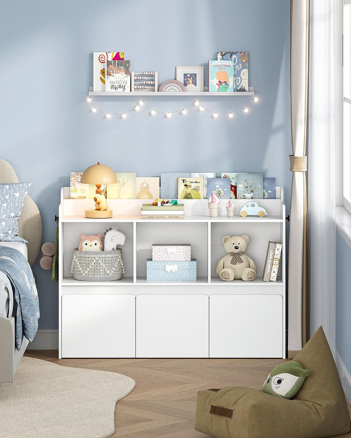 Hzuaneri Kinderregal mit Bücherfach & Rollschubladen 30 x 108 x 80 cm, Weiss | 3 offene Fächer, 3 ro