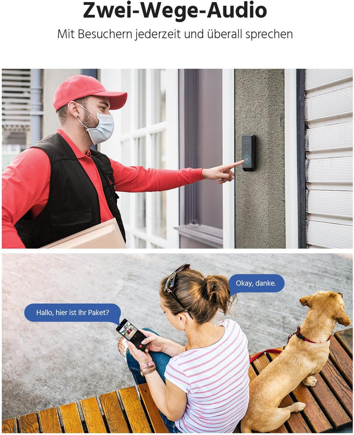 ANNKE Videotürklingel Akku (Dual Camera), 3MP WLAN Türklingel mit Kamera, Video Doorbell mit 2-Wege-