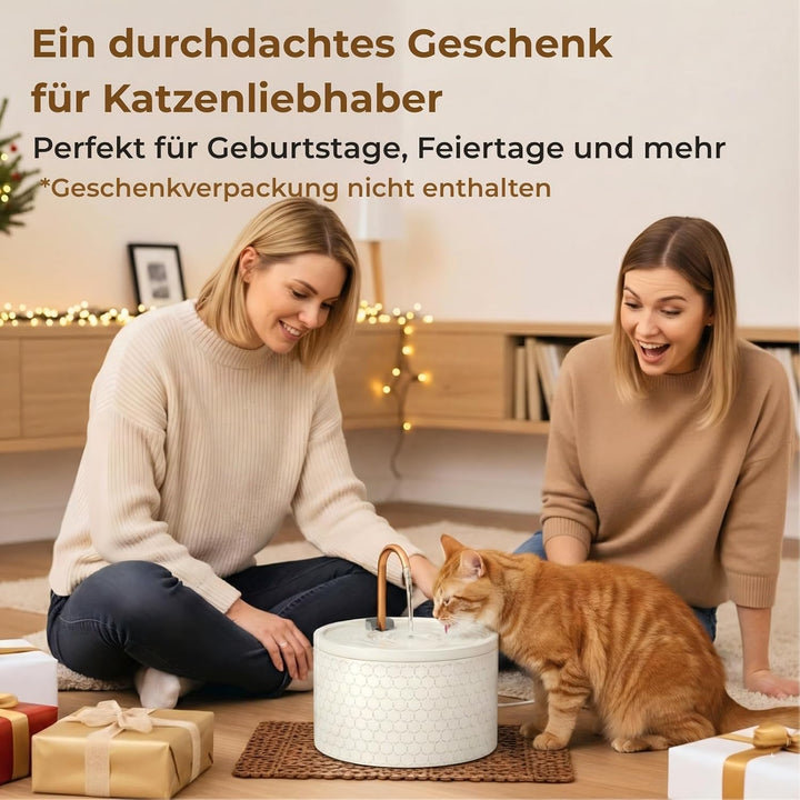 MISFANS Katzenbrunnen Keramik, 2.1L Trinkbrunnen für Katze, Leiser Wasserspender für Haustiere, Katz