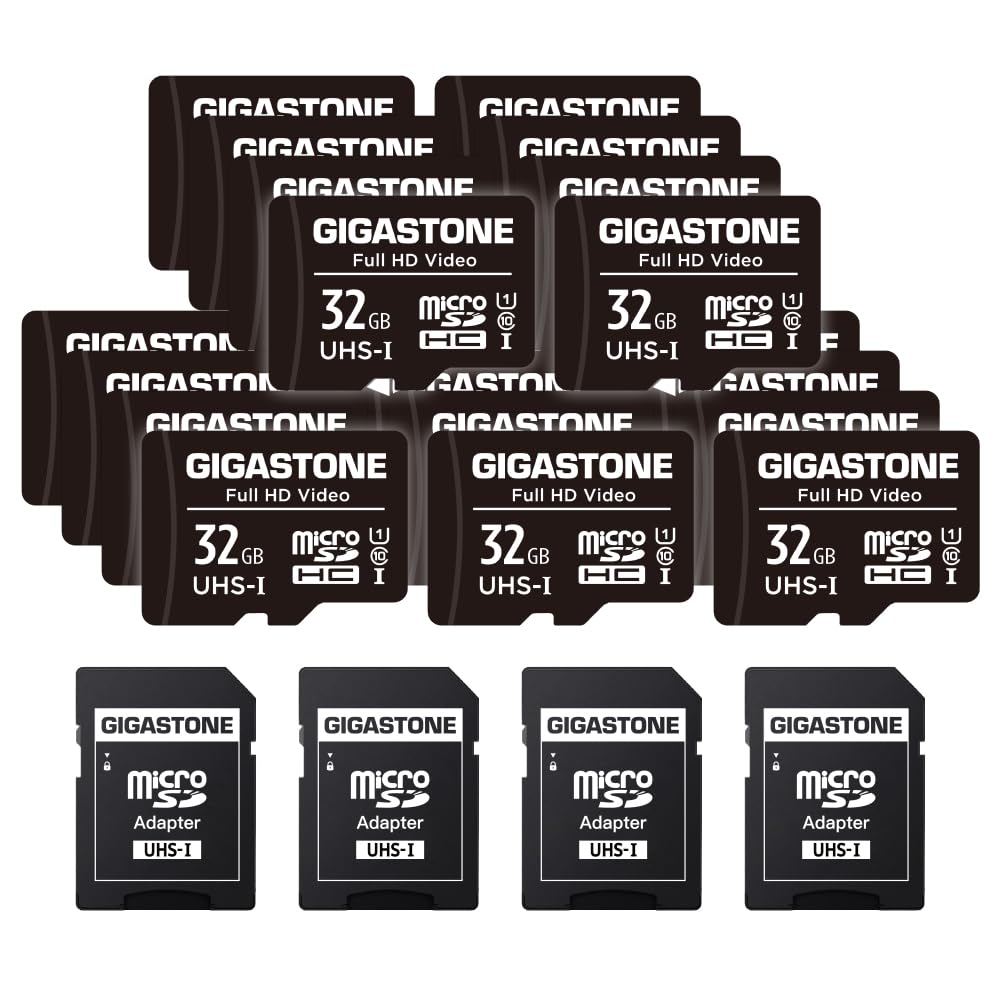 GIGASTONE 32GB MicroSDHC Speicherkarte 20er-Pack + SD Adapter, für Action-Kamera, GoPro, Drohne und