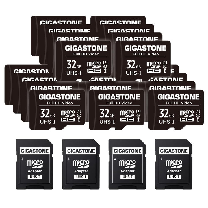 GIGASTONE 32GB MicroSDHC Speicherkarte 20er-Pack + SD Adapter, für Action-Kamera, GoPro, Drohne und