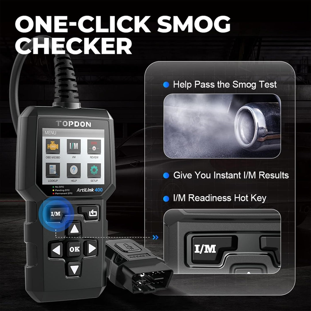 TOPDON AL400 OBD2 Diagnosegerät, 10 OBD2-Funktionen, Motorkontrollleuchte, Smog-Emissionstest, O2-Se