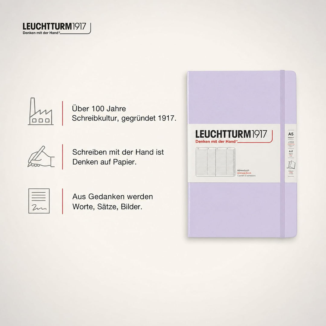 LEUCHTTURM1917 370359 Adressbuch Medium (A5), Hardcover, Lilac Lilac Medium (A5), Lilac Medium (A5)
