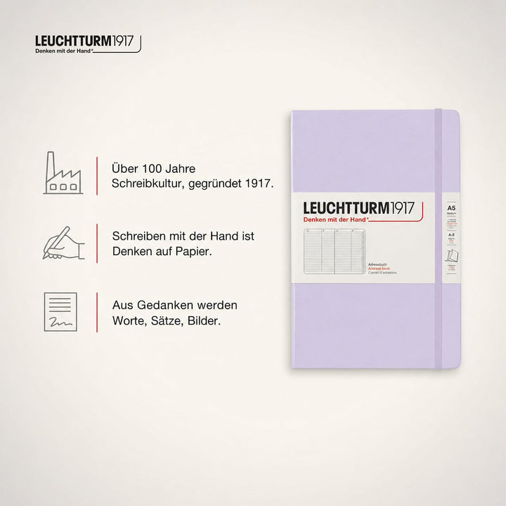 LEUCHTTURM1917 370359 Adressbuch Medium (A5), Hardcover, Lilac Lilac Medium (A5), Lilac Medium (A5)