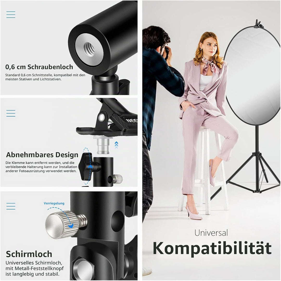 NEEWER Fotostudio Schwerlast-Klemmhalter aus Metall mit 5/8-Zoll-Lichtstativbefestigung für Reflekto