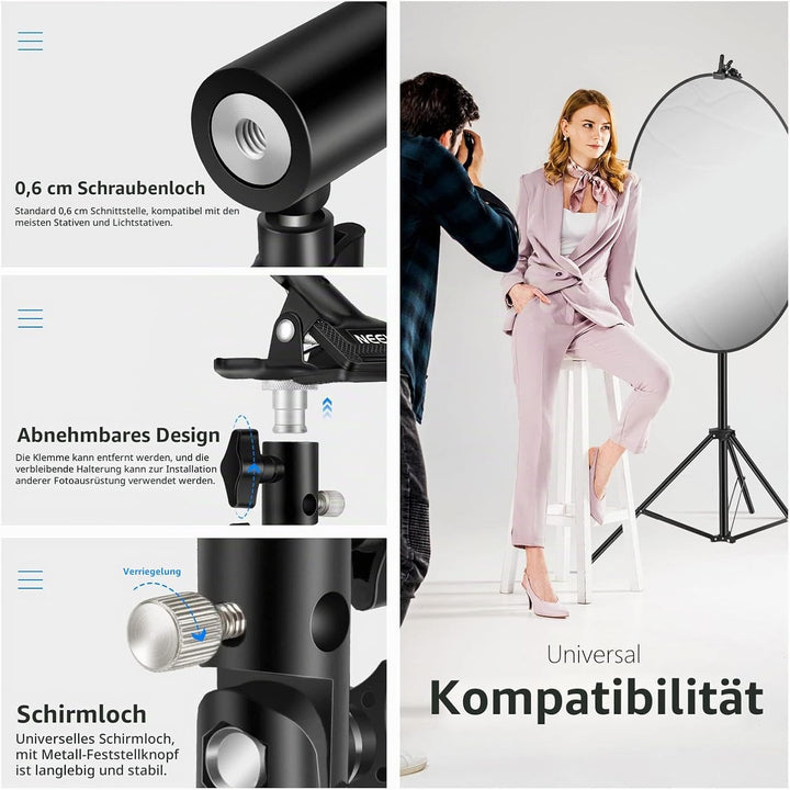 NEEWER Fotostudio Schwerlast-Klemmhalter aus Metall mit 5/8-Zoll-Lichtstativbefestigung für Reflekto