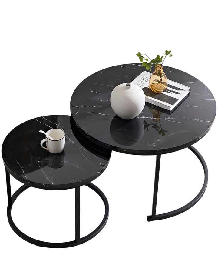 Home Heaven® Couchtisch Rund Schwarz Marmor 2er Set – Runder Wohnzimmertische in Marmor Optik Ø70cm