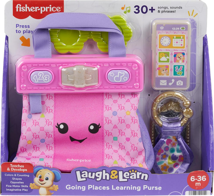 Fisher-Price Baby-Lernspielzeug Lachen &amp; Lernen Geldbörse, Going Places Tasche mit 4 Pretend Play Zu