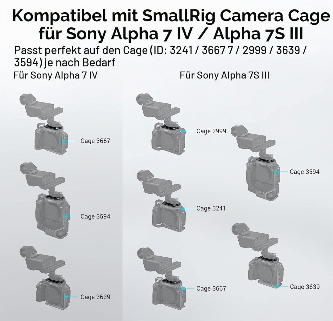 SMALLRIG Montageplatte Adapter Plate zur Befestigung FX3 / FX30 XLR-Griffs am Kamerakäfig 2999/3241