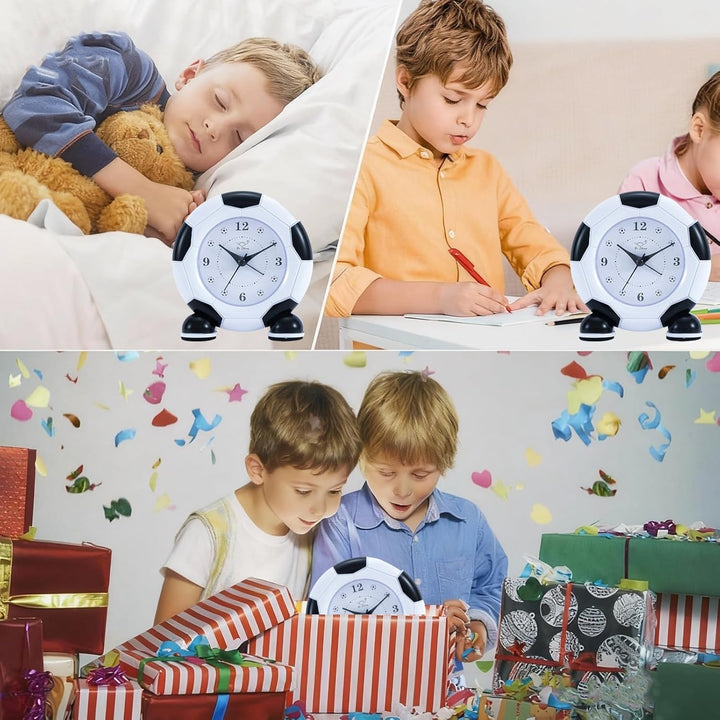 Kinder Wecker für Jungen Mädchen, Lernuhr Kinder, Wecker batteriebetrieben, Leiser Kinder-Fussballwe